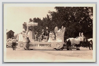 RPPC ~ Patriotic Louisiana Purchase Parade Float Rotary club of Colorado Springs
