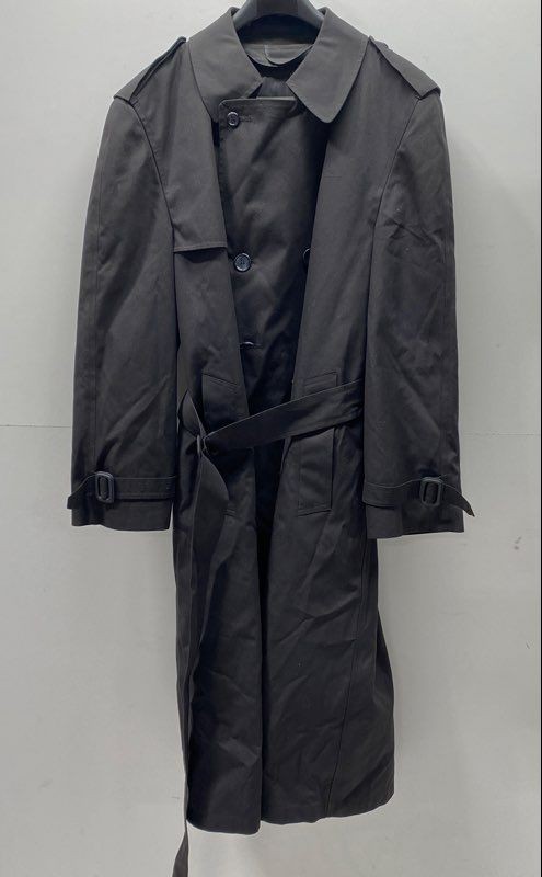 Vintage 80s London Fog Men's Black Double Breasted Belted Trench Coat Sz 40 Reg