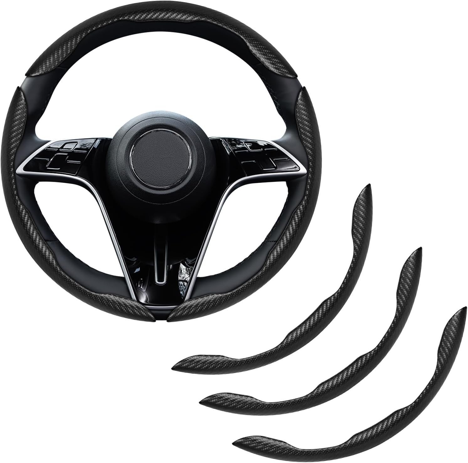 3PCS Segmented Car Steering Wheel Cover, Non-Slip Carbon Fiber Leather Steering