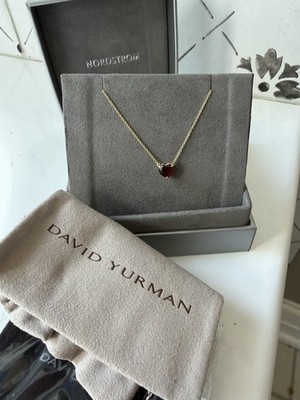 David Yurman Chatelaine Garnet Heart 18k Gold Necklace