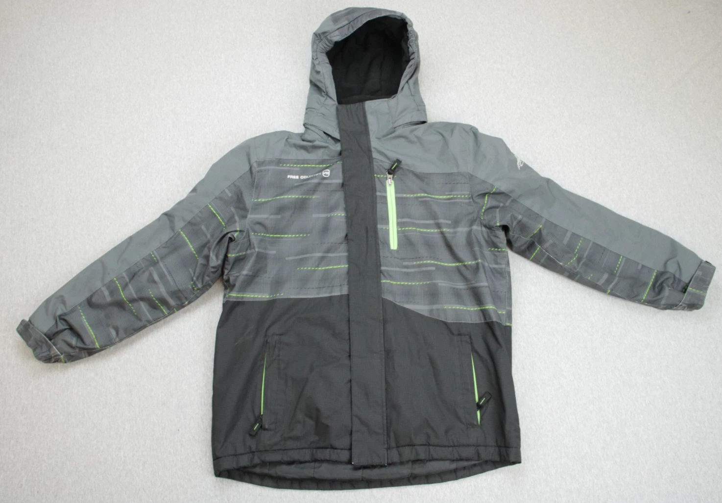 Free Country Jacket Boys L (14/16) Gray Hooded Sherpa Lined Full Zip