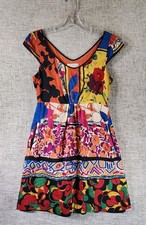 Moulinette Soeurs Anthropologie Silk Dress Womens 4 Multiprint Fit & Flare Bold