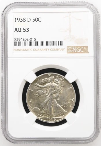 1938-D Walking Liberty Half Dollar - 50c NGC AU53 - Key Date Coin!