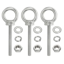 3Pcs M6 x 50mm 304 Stainless Steel Lifting Shoulder Eye Bolt with Nuts Washers