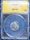 1943 Lincoln Cent - ANACS MS66