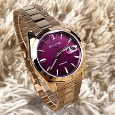 Bulova Surveyor 39mm Purple Dial Automatic Stainless Steel Men's Watch 97B234