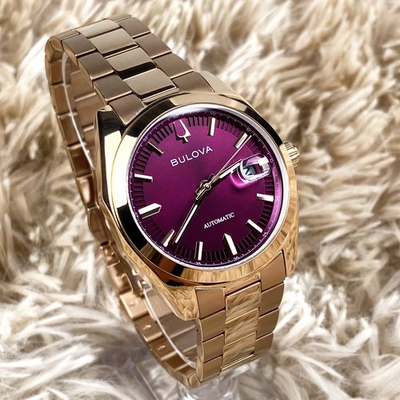 #ad Bulova Surveyor 39mm Purple Dial Automatic Stainless Steel Men#x27;s Watch 97B234 $298.18