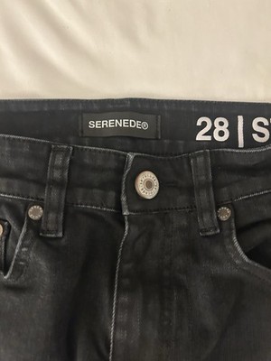 Serenade Mens Jeans 28/32 Skinny Fit Black Wash Stretch Distressed