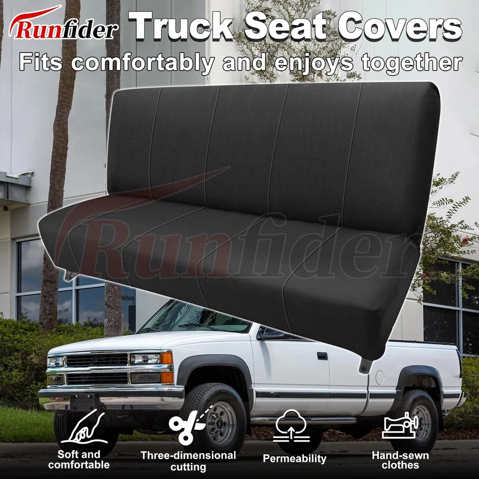 Formed Bench Seat Covers for Chevy C/K 1973-1999, Front Solid Bench No Headrests Foto 2 de 4