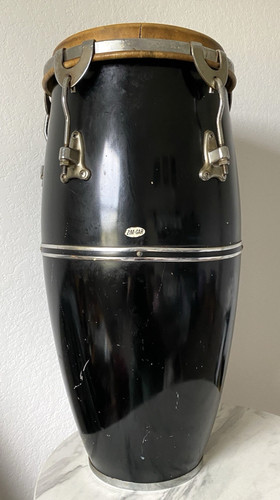 Vintage Zim-Gar 29.5" Fiberglass Conga Drum Black Natural Skin Head Percussion