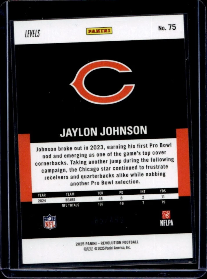2025 Revolution Jaylon Johnson Teal Levels #/499 Bears - Image 2 of 2