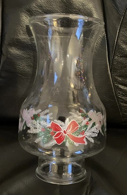 #ad Vintage 8.5quot; Clear Glass Holly Holiday Chimney Oil Hurricane Lamp globe 3quot; Fit $11.75