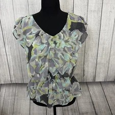 Loft Women's XS Multicolor Short Flutter Sleeve Pullover Peplum Shirt Boho