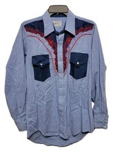 Vtg Rockmount Ranch Wear Pearl Snap Embroidered Western Shirt Custom Fit USA