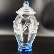 Vetreria Artistica Italy etched blue detail apothecary bonboniere candy jar dish