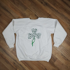 Vintage 90s Shamrock Sweatshirt Womens XL White St Patrick’s Day USA Made Irish