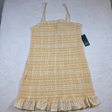 Wild Fable Peach Orange Gingham Smocked Mini Dress Ruffle Hem Large NWT