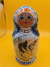 Vintage Ceprueb  Russian Nesting Doll Hand Painted Signed 5 Dolls In Set Exc Con