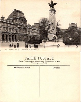 Paris Le Monument de Gambetta LL Vintage Sepia Postcard Divided Back Unposted