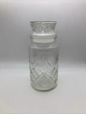 1983 Planters Mr Peanut Clear Glass Jar Canister with Lid Logo on Bottom 8"