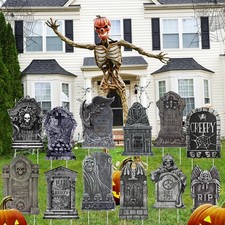 12 Pcs Halloween Tombstone Yard Signs Decorations Tombstone Yard Sign Stakes ...