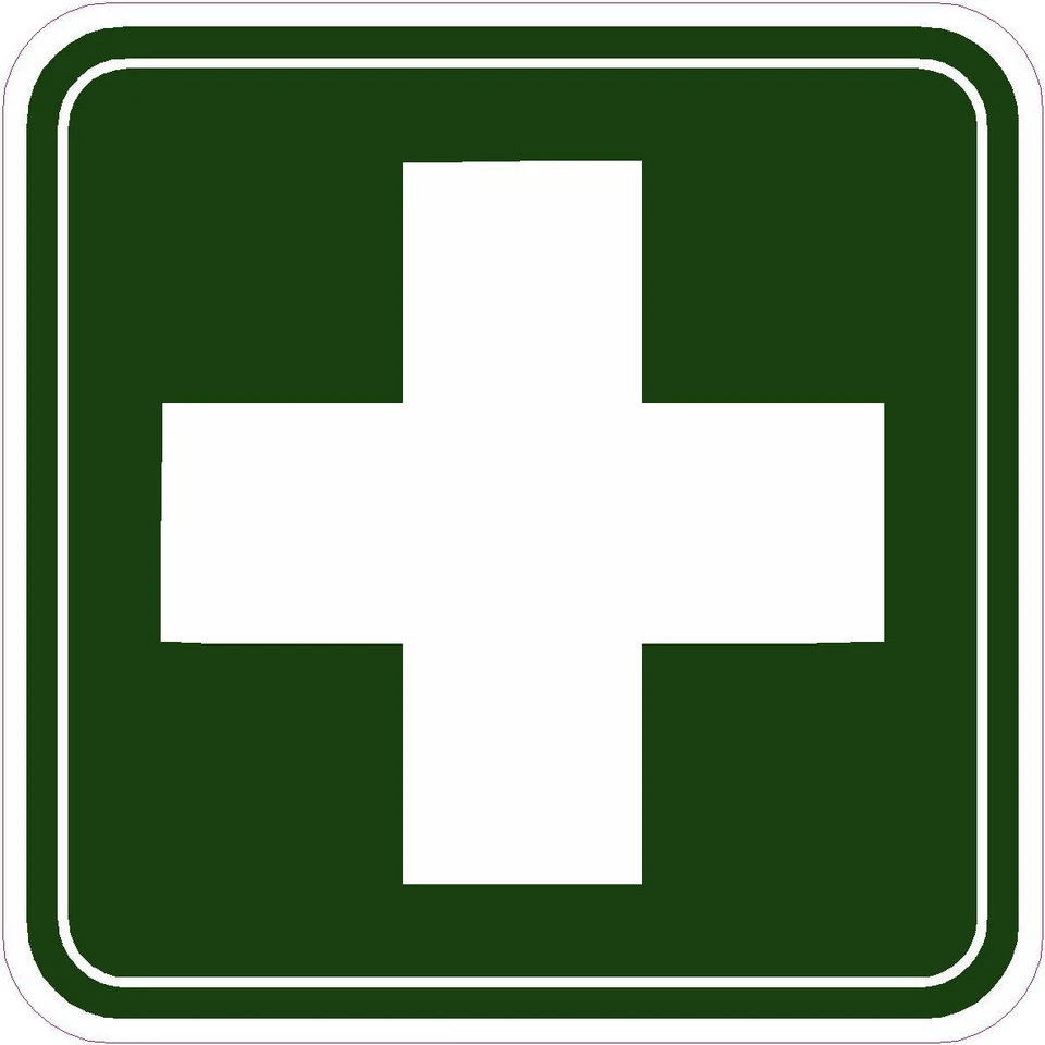 EIGENE HERSTELLUNG Grünes Kreuz,. Medizin. Aufkleber, für Erstehilfe Schrank