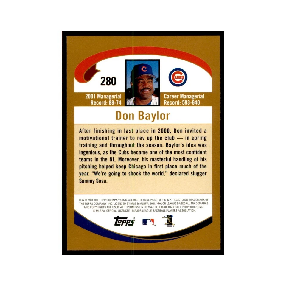 2002 Topps Home Team Advantage Don Baylor Baseball Cards #280 - Image 2 of 3