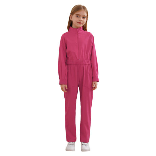 Kids Girls Jumpsuit With Pockets Bodysuit Long Sleeve Overalls Rompers Pants - Picture 38 of 70