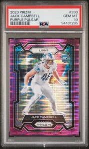 PSA 10 GEM MINT 2023 PANINI PRIZM #330 JACK CAMPBELL ROOKIE PURPLE PULSAR PRIZM