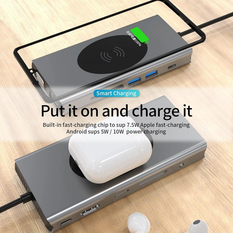 Type C Docking Station,13 in 1 USB C Dock to 4K HDMI RJ45 Compatible Wireless Ch - Image 3 of 4