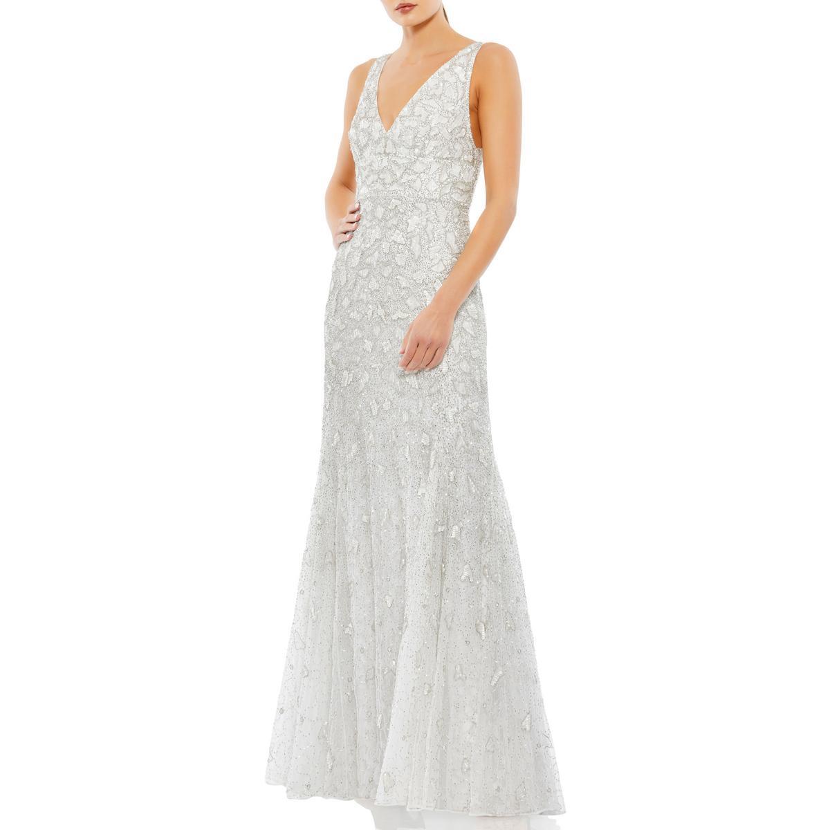 Женское белое вечернее платье Mac Duggal, украшенное бисером, 12 BHFO 0779