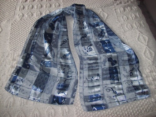 Ladies Scarf - Blue/Grey - Music Design - 60" x 13½" - Picture 2 of 4