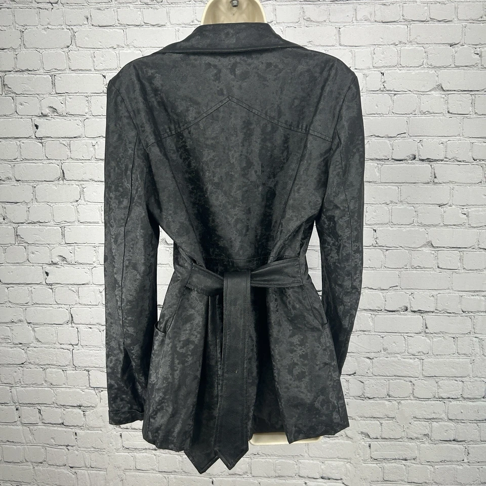 VTG Serious Black Faux Leather 100% Man Made Lined Coat USA Women’s Size Medium - Image 2 of 4