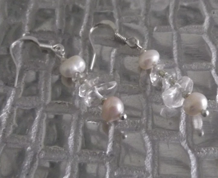 FRESHWATER PEARL QUARTZ CRYSTAL DANGLE EARRINGS, PIERCED HOOK, NEW, AUSTRALIA - Image 2 of 2