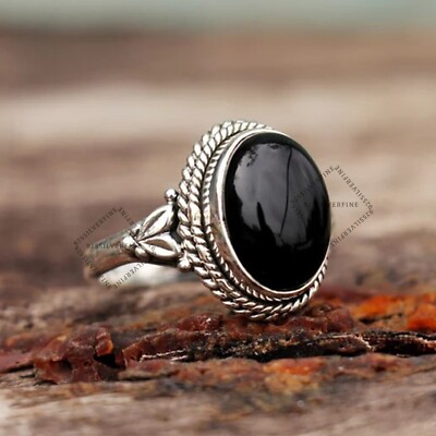 Vintage 925 Sterling Silver Onyx Ring Oval Cabochon Onyx Ring Jewelry for  Women