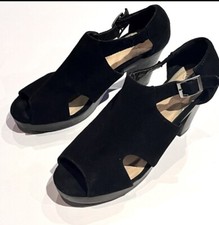 Nine West 9 X 9 Black Suede Pumps Peep Toes Block 3.5”Heels Womens Size 7