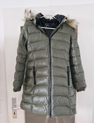 GRÜNE DAMEN DAUNENJACKE VON AMERICAN EAGLE OUTFITTERS MANTEL KAPUZE KUNSTFELL 