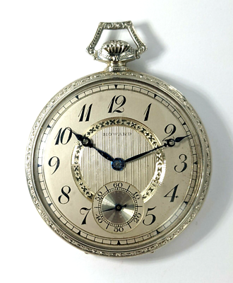 E. Howard Watch Co. 14 KT White Gold Open Face 17 Jewels Circa 