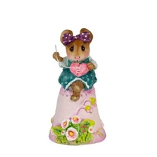 Wee Forest Folk MENDING A BROKEN HEART, WFF# TM-10, Pink Thimble, Teal Mouse