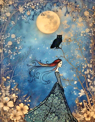 ACEO Moon Night Walk Artist Trading Card 2.5x3.5 Fantasy Art Print Miniature ATC