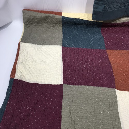 Kantha 100% Silk Front Quilt & Sham Twin Size Boho Teal Burgundy Muted - Picture 4 of 8