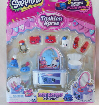Shopkins 8 Pack *NEW* Fashion Spree BEST DRESSED Dazzling Dresser Red White Blue