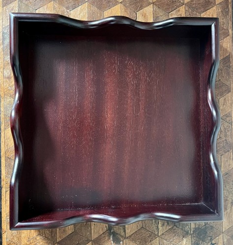 Vassoio espositore servizio bevande in legno mogano marrone 29 cm quadrato fatto a mano nel Devon - Foto 4 di 11