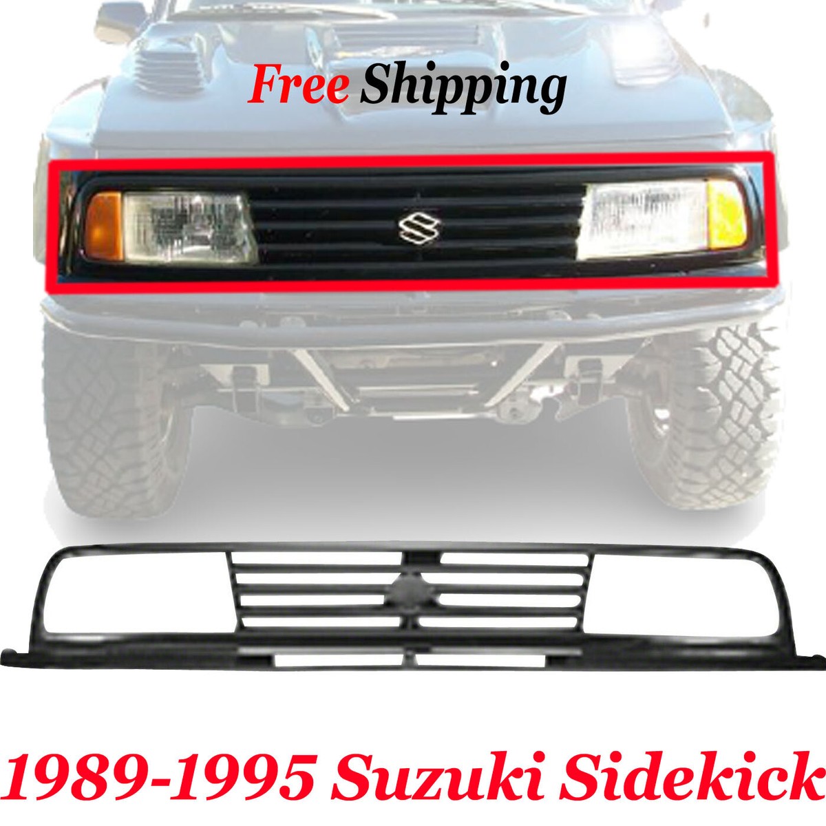 For 1989-1995 Suzuki Sidekick Front New Bumper Grille Black