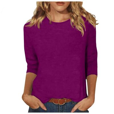 Women's Solid Crew Neck Tops Plus Size 3/4 Sleeve Casual T