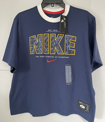 NIKE womens the nike tee loose fit Crop t shirt navy blue medium
