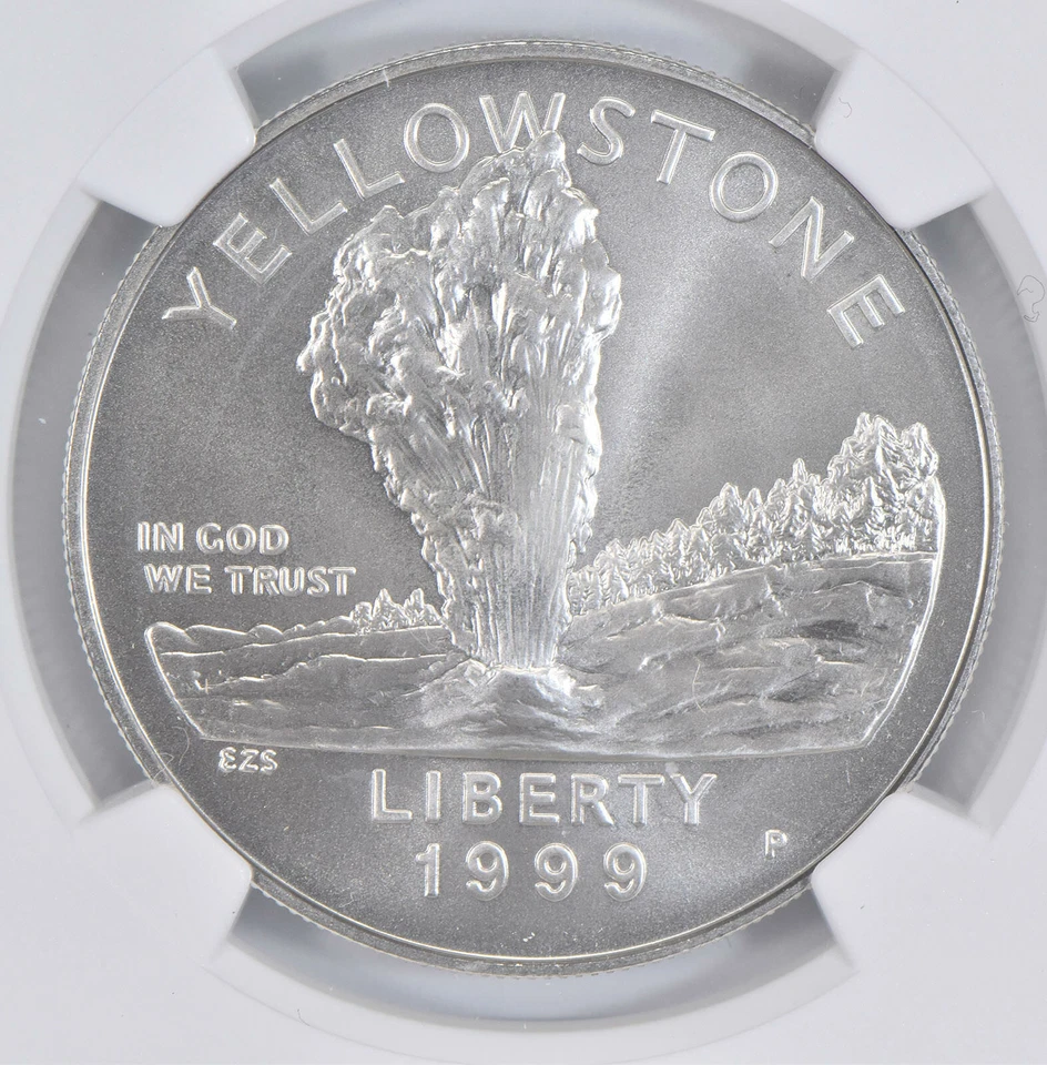 1999 P Yellowstone Park Commemorative Silver Dollar NGC MS70 - Image 3 of 4
