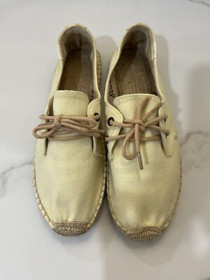 Soludos Espadrilles Womens 38 Light Yellow Canvas Jute Platform Lace Up  Shoes