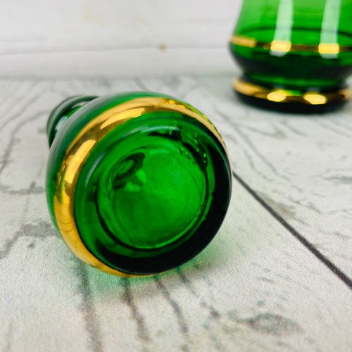 Vintage Green Czech Bohemian Decanter & Glass Set Hand Painted Gold Trim Floral - Picture 14 of 16