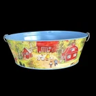 Vintage Schylling Tin Tub Estonia Bucket Oval Pail with Handles Farm Scene FLAW